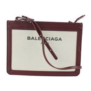 BALENCIAGA Navy Blue Pochette Shoulder Bag canvas leather Burgundy messenger